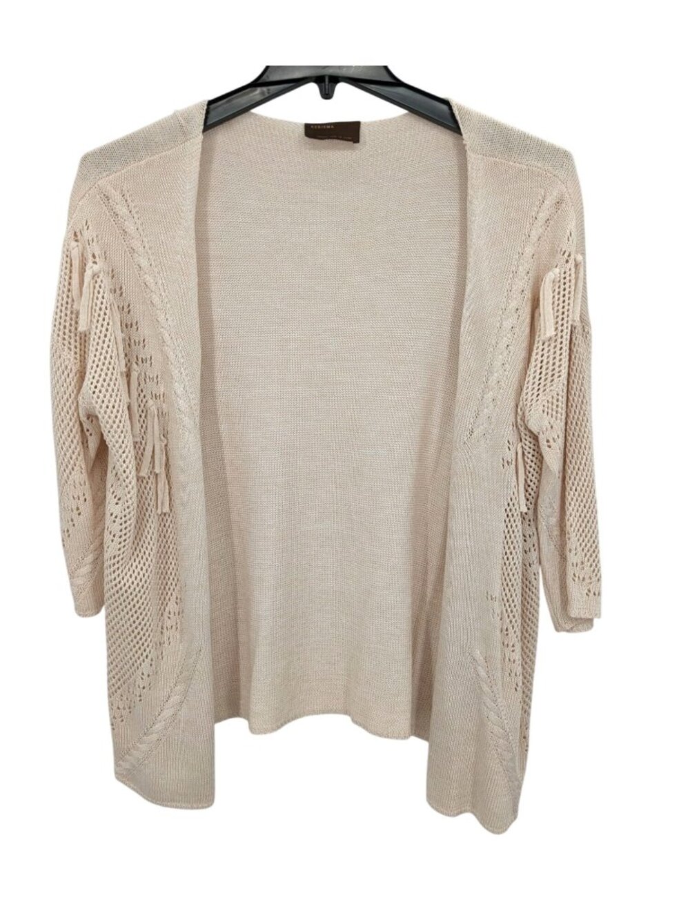 Open Knit Cardigan Boho Coastal Cottage Crochet‎ Fringe Lightweight Festival M/L